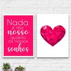 Kit 2 Quadros Sonhos Coração Geométrico Pink 45x34cm - Com Vi