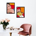 Kit 2 Quadros Super Herois Comendo Lanches 24x18cm - Com Vidr