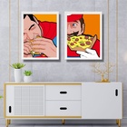 Kit 2 Quadros Super Herois Comendo Lanches 33x24cm Moldura Pr