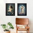 Kit 2 Quadros Surrealistas Mulher Com Pássaros 24x18cm - Com