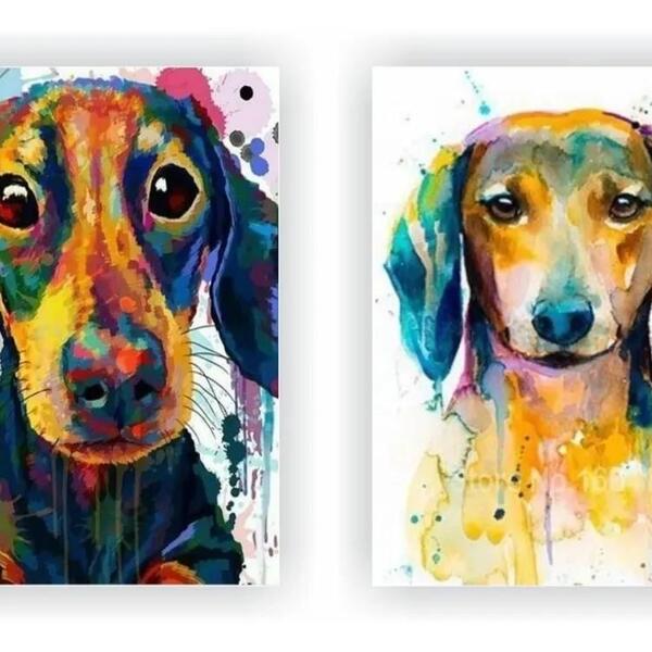 Kit 2 Quadros Tela Canvas Dachshund Dog Cachorro Cão 30x40cm