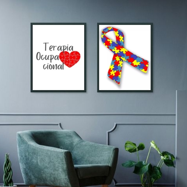 Kit 2 Quadros Terapia Ocupacional - Autismo 45x34cm Moldura:m