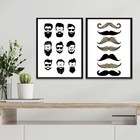 Kit 2 Quadros Tipos De Barba Cabelo E Bigode 33x24cm Moldura:
