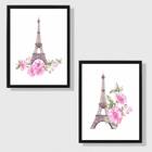 Kit 2 Quadros Torre Eiffel Floral 45x34cm - Com Vidro Moldura