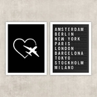 Kit 2 Quadros Travel Placa De Aeroporto 33x24cm Moldura:madei