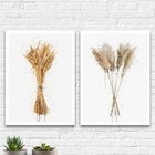 Kit 2 Quadros Trigo E Pampas Aquarela 33x24cm - Com Vidro Mol