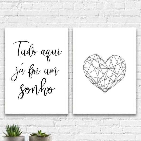 Kit 2 Quadros Tudo Aqui Já Foi Um Sonho 24x18cm Moldura:madei