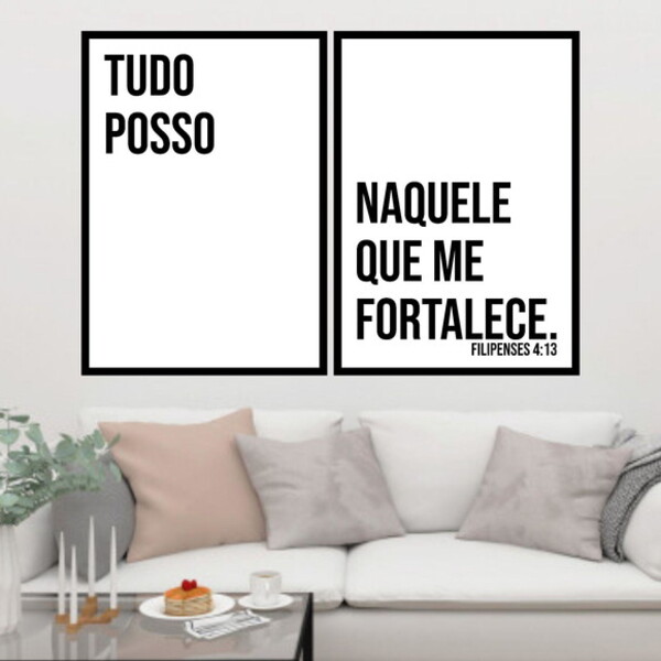 Kit 2 Quadros Tudo Posso Naquele Que Me Fortalece 24x18cm Mol