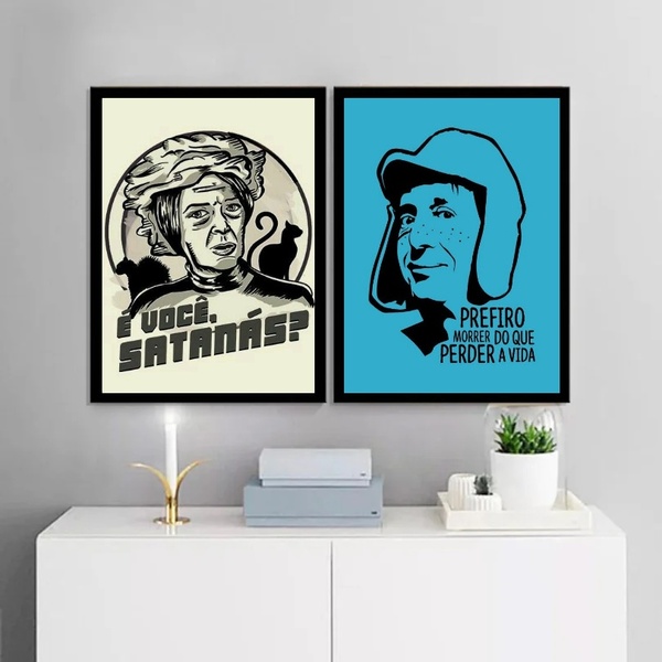 Kit 2 Quadros Turma Do Chaves 24x18cm Moldura Branca