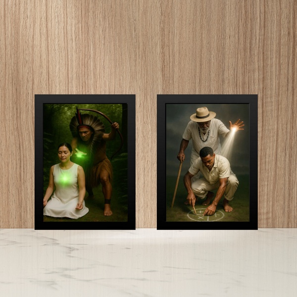 Kit 2 Quadros Umbanda - Entidades E Médiuns 45x34cm Moldura B