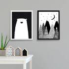 Kit 2 Quadros Urso Escandinavo 33x24cm - Com Vidro Moldura:ma