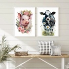 Kit 2 Quadros Vaquinha E Porquinho Floral 33x24cm - Com Vidro