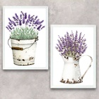 Kit 2 Quadros Vasos Com Lavanda 33x24cm Moldura Preta