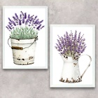 Kit 2 Quadros Vasos Com Lavanda 45x34cm Moldura Preta