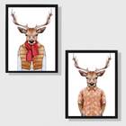 Kit 2 Quadros Veados Fashion 24x18cm - Com Vidro Moldura:made