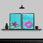 Kit 2 Quadros Verão Azul E Rosa 33x24cm - Com Vidro Moldura:m