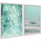 Kit 2 Quadros Verde Água Cristal Estrela Do Mar 45x34cm Moldu
