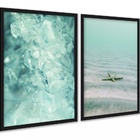 Kit 2 Quadros Verde Água Cristal Estrela Do Mar 45x34cm Moldu