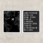 Kit 2 Quadros Viagem Placa De Aeroporto 33x24cm Moldura:madei