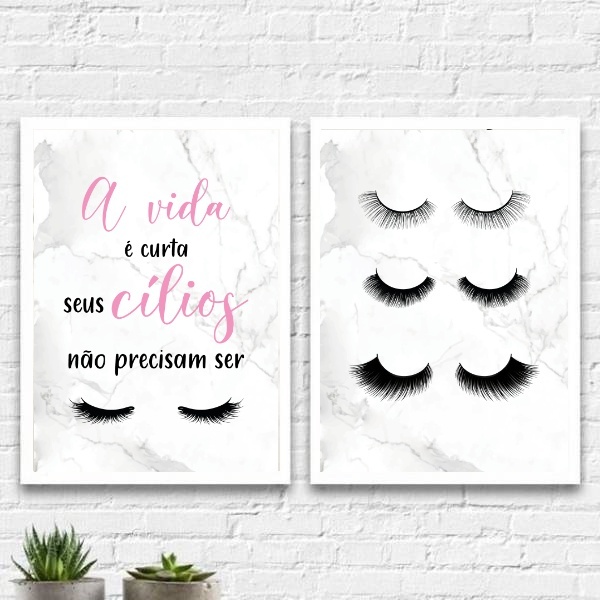 Kit 2 Quadros Vida Curta Cílios Não 33x24cm Moldura:madeira P