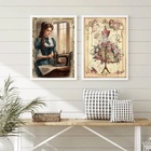 Kit 2 Quadros Vintage Atelier De Costura 33x24cm - Com Vidro