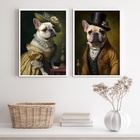 Kit 2 Quadros Vintage Bulldogs Franceses 45x34cm Moldura:made