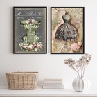 Kit 2 Quadros Vintage Moda- Vestido E Espartilho 45x34cm Mold