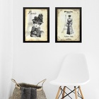 Kit 2 Quadros Vintage Moda - Dama Paris 33x24cm Moldura Preta