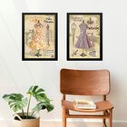 Kit 2 Quadros Vintage Moda Manequins - Vestidos 24x18cm Moldu