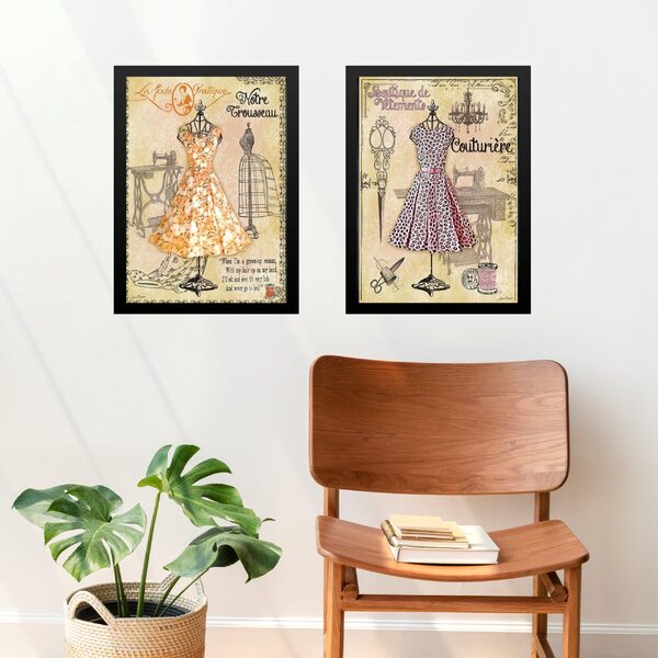 Kit 2 Quadros Vintage Moda Manequins - Vestidos 45x34cm Moldu