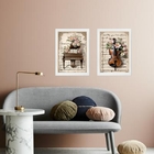 Kit 2 Quadros Vintage Piano E Violino - Flores 24x18cm Moldur