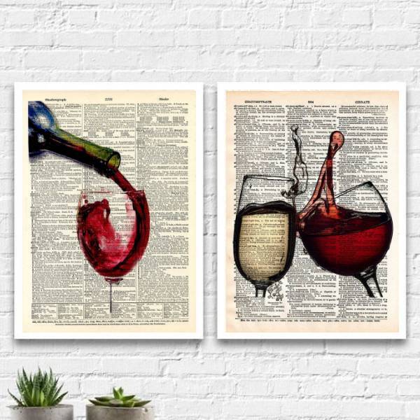 Kit 2 Quadros Vintage Vinho 45x34cm - Com Vidro Moldura:madei