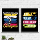 Kit 2 Quadros Volleyball Vintage 33x24cm - Com Vidro Moldura: