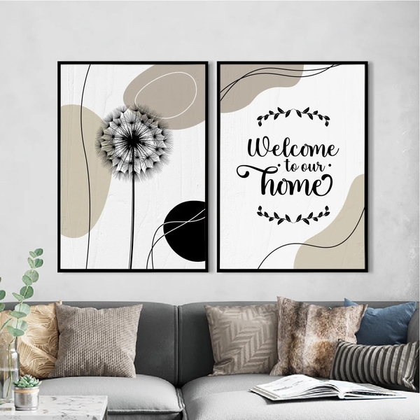 Kit 2 Quadros Welcome To Our Home 24x18cm - Com Vidro Moldura