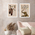 Kit 2 Quadros Zebra E Elefante Com Borboletas 24x18cm - Com V