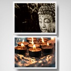 Kit 2 Quadros Zen Buda E Velas 24x18cm Moldura:madeira Branca