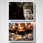 Kit 2 Quadros Zen Buda E Velas 45x34cm Moldura:madeira Preta