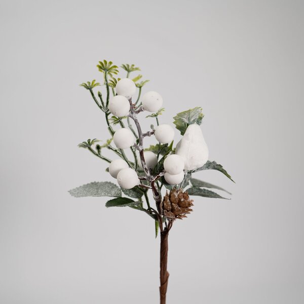 Kit 2 Ramos Artificial Frutas Brancas Decoração Natal 18cm