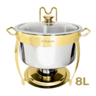 Kit 2 Rechaud Redondo Banho Maria Aço Inox 8 Litros