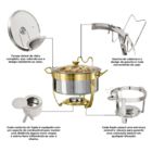 Kit 2 Rechaud Redondo Banho Maria Aço Inox 8 Litros Dourado
