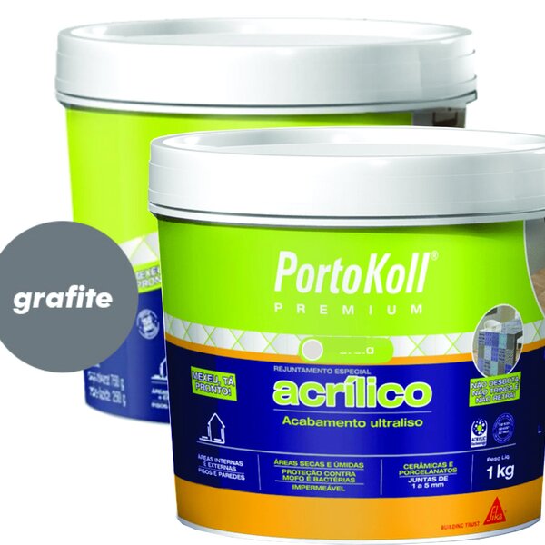 Kit 2 Rejuntes Acrílico Flexível Premium 1kg Portokoll Grafite