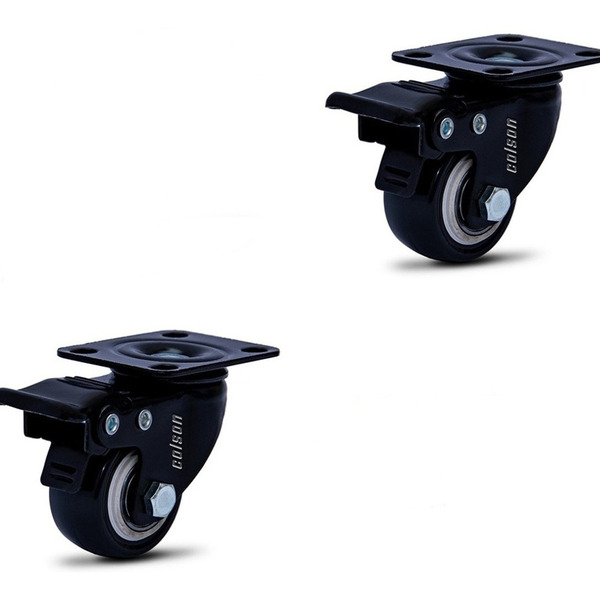 Kit 2 Rodízio Linha Black Placa 2" 50mm Com Freio Preto - Col