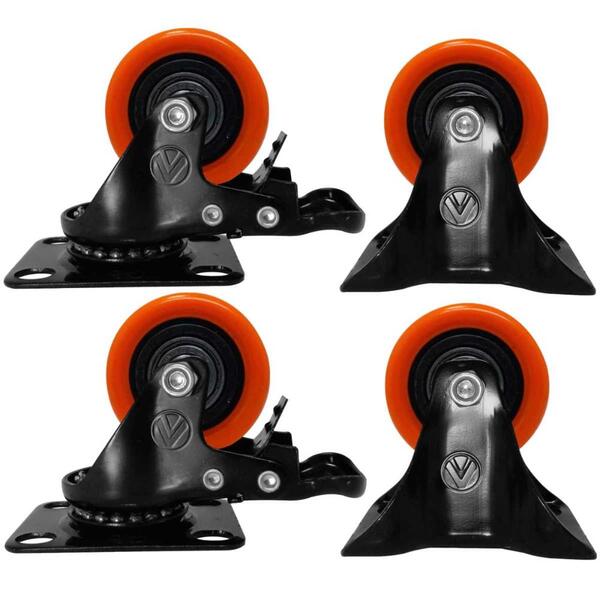 Kit 2 Rodízio Pvc Laranja 2" 50mm Fixo - A09120-f + 2 Rodízio