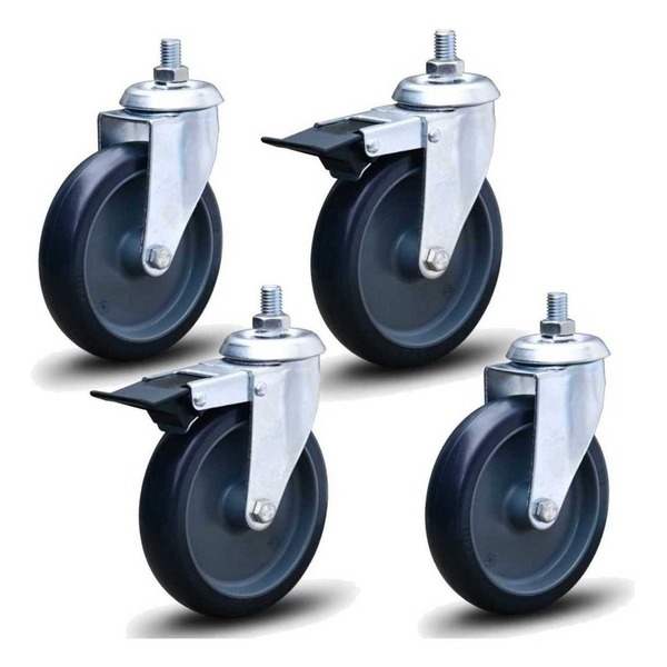 Kit 2 Rodízios Anti Risco Móveis 5" 128mm 75kg Sem Freio + 2