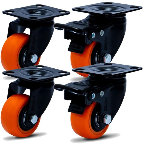 Kit 2 Rodízios Placa Linha 1.5/8" Black Amarelo 41mm Anti Ris