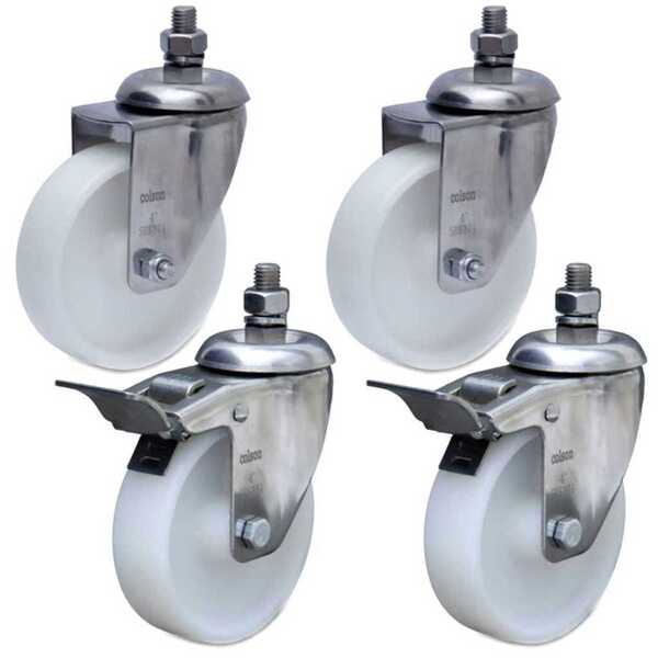 Kit 2 Rodízios Série 12 Inox Espiga 101mm Nylon Sem Freio 170