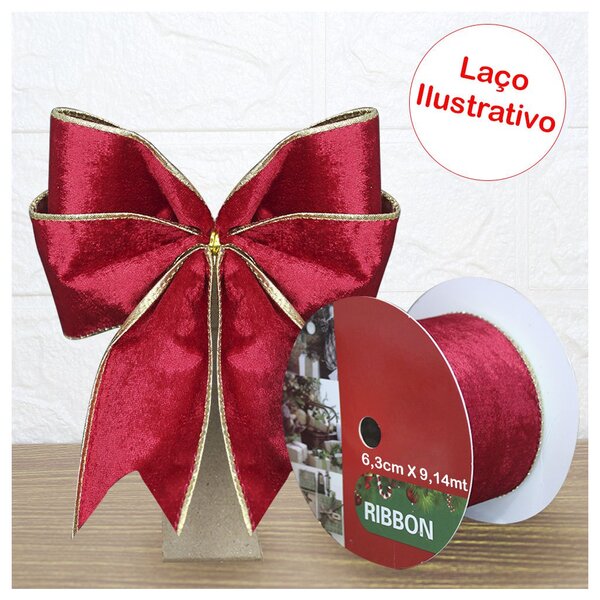 Kit 2 Rolo Fita Aramada Natal Vermelho Camurça Decoração Nata