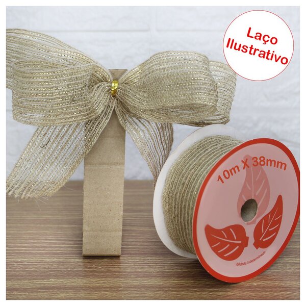 Kit 2 Rolo Fita De Juta Com Dourado Natal Decoração Natalina