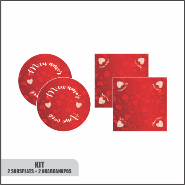 Kit 2 Sousplat Com Base + 2 Guardanapos Meu Amor