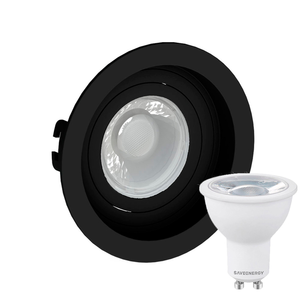 Kit 2 Spot Embutir Redondo Recuado Dicroica Mr16 Preto + Lâmp